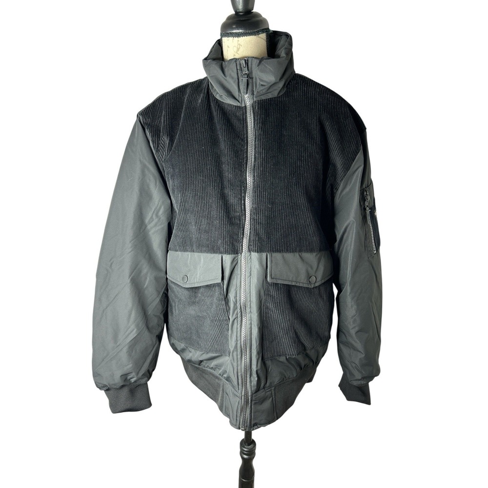 GUESS Men's Fabian Corduoy Mixed Puffa Jacket Black Size L